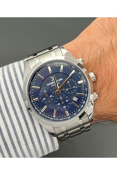 Daniel Klein Exclusive Navy Blue Silver Color Men's Wristwatch 3 Atm Waterproof Functions Active