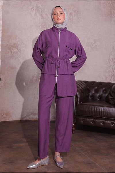 TRENDTESETTÜR Purple Waist Gathered Pants Suit t 3374 Women