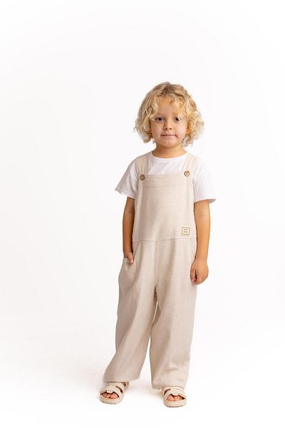 Oliven The Kid Unisex Wide Leg Linen Salopet Natural