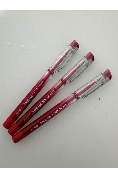 Pensan 0.5 mm Red My-King Gel Pen Metal Clip 3 Pcs