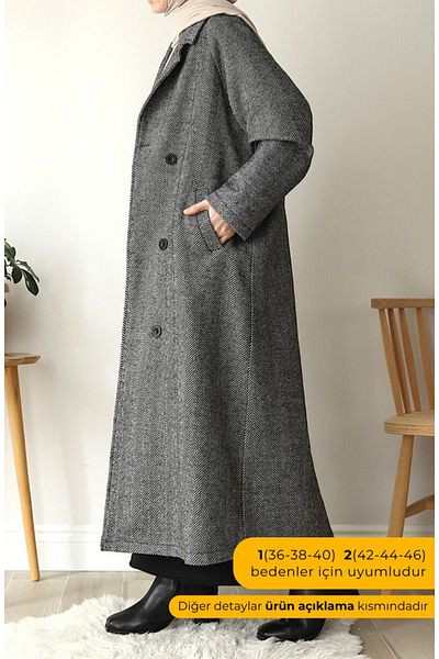 suhneva Herringbone Pattern Cashew Coat - Black
