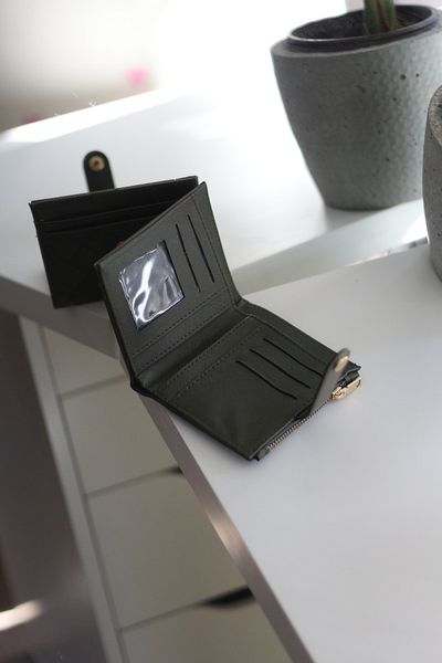 Moom Bag Portofel de damă, verde kaki, pătrat cu diamante, cu model mini pentru carduri