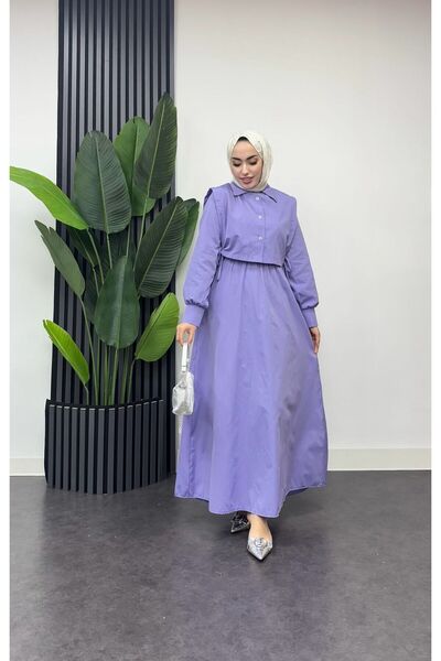 moda zeynaa Hakim yaka yelekli 2 li takım terikoton tesettür elbise