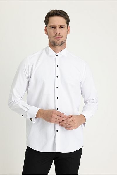 Kiğılı Long Sleeve Horse Collar Classic Cotton Easy-Iron Shirt