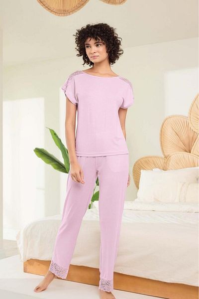 ARMİLLİA DİMODA Aydoğan Women's Purple 95% Lyocell 5% Elasthan Lace Detailed Pajamas Set