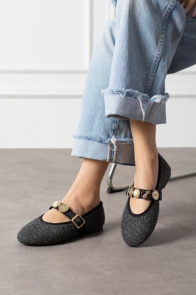 NOVİNS Women's Buckle Detailed Comfortable Linen Fabric Stylish Daily Ballerina Shoes