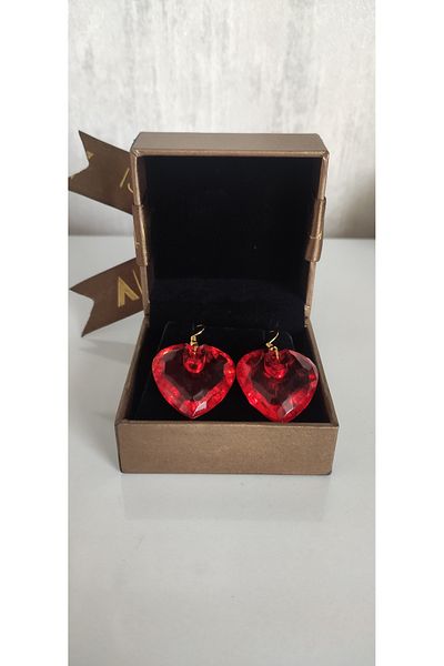 Bujiteri Red Shiny Heart Earrings