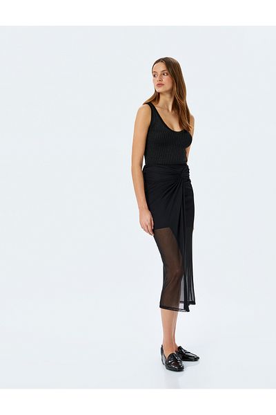 Koton Half Lined Knot Detailed Tulle Midi Skirt