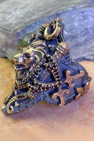 Diriliş Takı Kalkan Model Aslan Ay Yıldız Gümüş Zihgir Yüzük