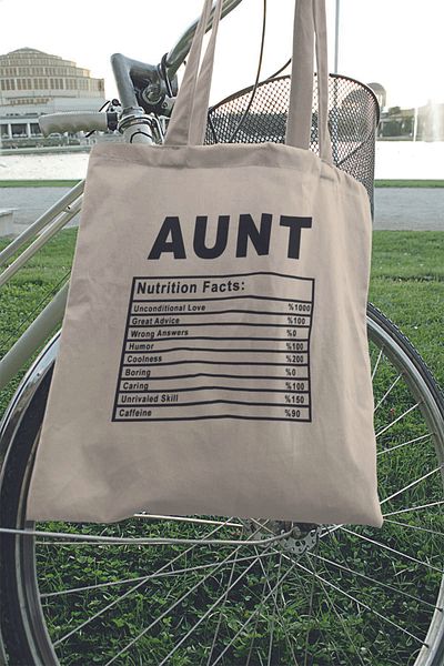qoeuyl boutique Aunt Nutrition Facts Auntie Still Gift Printed 100% Cotton Raw Cloth Beige Bag