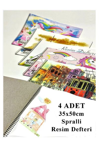 Glanart 35X50 cm Spiral Art Notebook 4 Pcs 15 Sheets Large Size Art Notebook Cardboard Cover 110 Gr