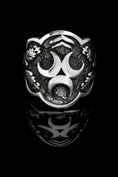 OTTOTESBİH 3 Hilal Figürlü Okçu Zihgir Ayarlanabilir 15Gr 925 Ayar Gümüş Yüzük