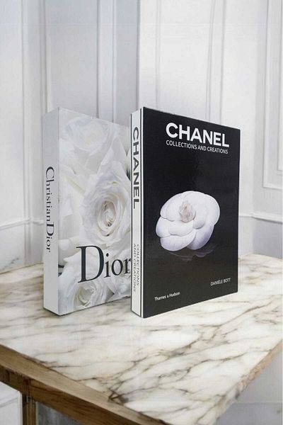 BayCazip Set of 2 Decorative Book Boxes with Chanel Black Rose & Dior White Rose Theme