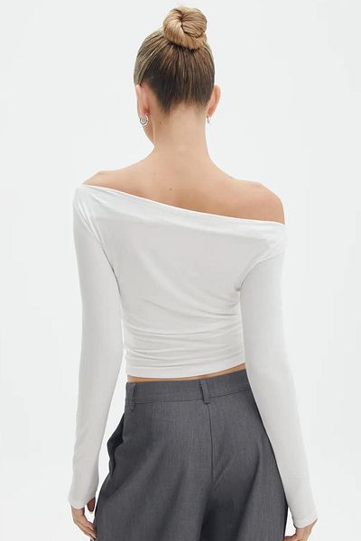 Seeh White Boat Neck Gathered Women's Body Sh225
