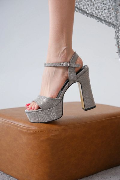 Moda Değirmeni Pantofi cu platformă de sezon nou, cu model, argintii, pentru femei, cu sclipici platină