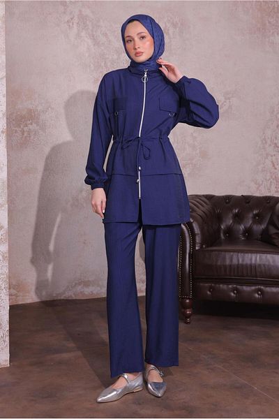TRENDTESETTÜR Women's Navy Blue Waistband Trousers Suit t 3374