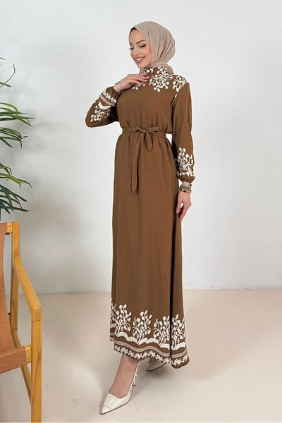 Bestenur Φόρεμα Delar Viscose 1349 - Καφέ Χρώμα