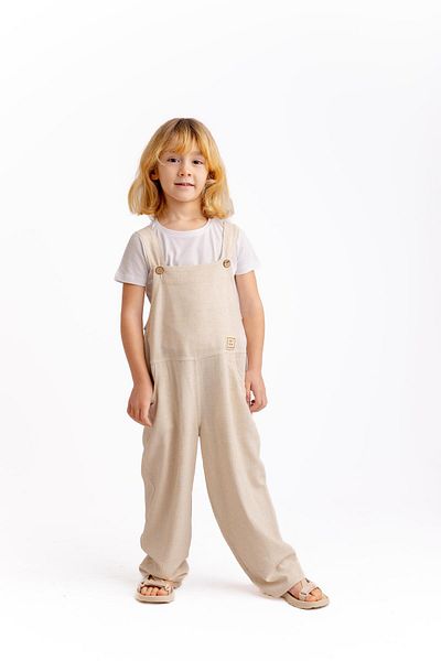 Oliven The Kid Unisex Wide Leg Linen Salopet Natural