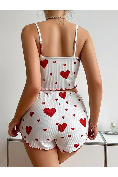 BELLA NOTTE Cotton Rope Strap Heart Patterned Pajamas Set