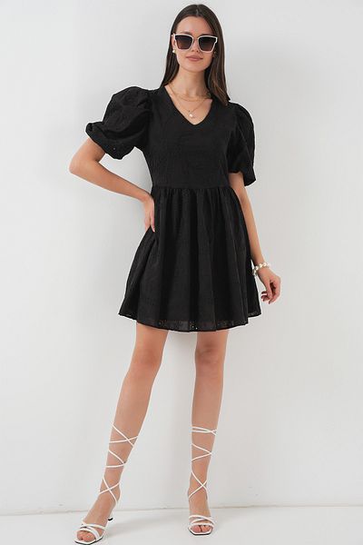 Bigdart 2529 Rochie scurtă festonată - neagră