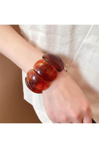 Pelin Aksesuar Brown Thick Elastic Plexiglass Bone Bracelet