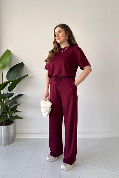 MaziButik Costum de bază cu mânecă scurtă Pantofi roșii Claret