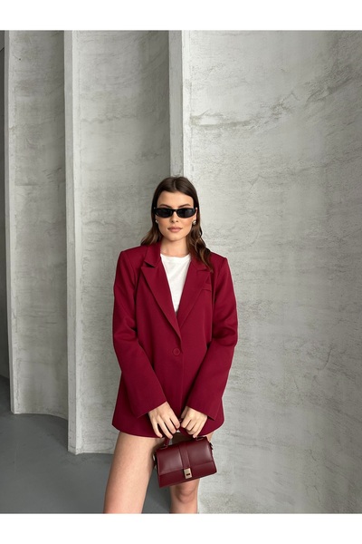 modazoom Kadın Bordo Basic Blazer Ceket