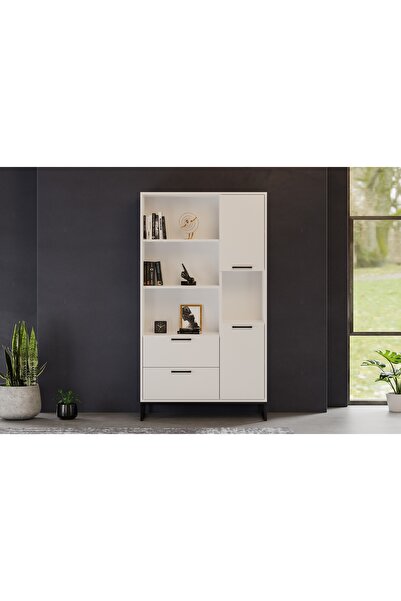 Vivense YUKON 2 ÇEKMECELİ KİTAPLIK, 4 RAFLI, BEYAZ