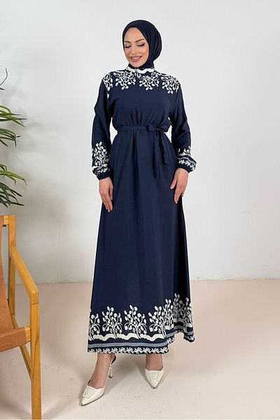 Bestenur Delar Woven Viscose Dress 1349 - Navy Blue