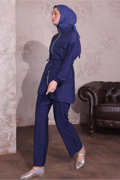TRENDTESETTÜR Women's Navy Blue Waistband Trousers Suit t 3374