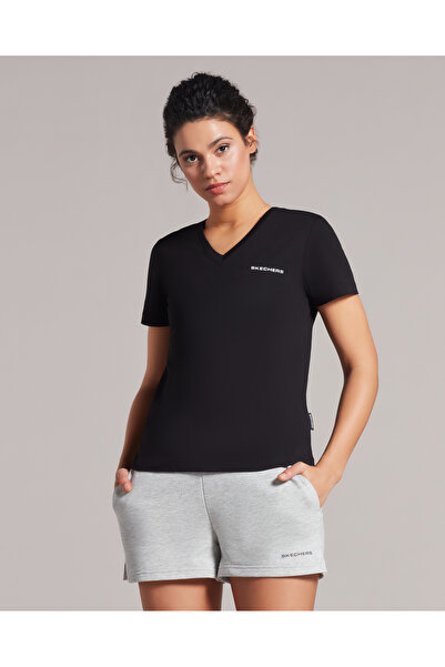 SKECHERS W New Basics V Neck T-shirt Women Black Tshirt S212399-001