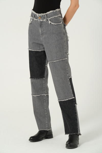 eva clothing بنطال جينز نسائي باللون الرمادي الداكن