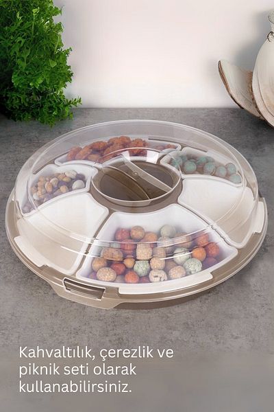 GRİMOR Life 7 Compartment Covered Presentation Bowl Breakfast Storage Container Set |   Breakfast Set Beige - Picnic Set
