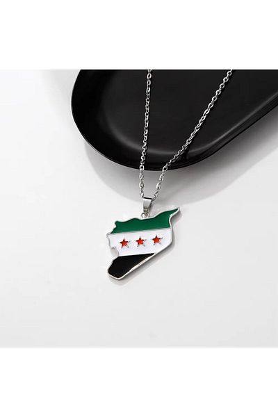 Herşey Nota سوريا خريطة العلم قلادة فضية معدنية