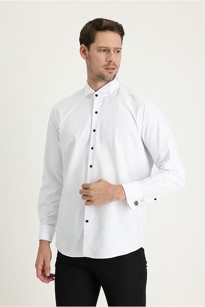 Kiğılı Long Sleeve Horse Collar Classic Cotton Easy-Iron Shirt