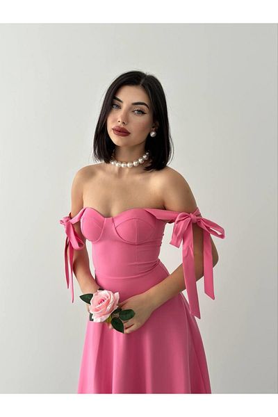 Julidress Strapless Neckline Midi Length Premium Dress with Sling Off the Shoulder Chest Deck