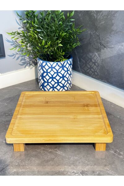 Janset Bambu kare ayaklı stant ,sunum tepsisi,düzenleyici,baharat standı 26 cm