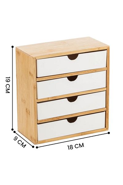 Kitchen Life Organizator de machiaj și bijuterii de birou din bambus cu 4 sertare