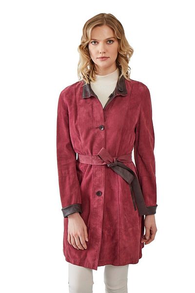 Deriderim Carrol Burgundy Women's Double Sided Genuine Suede Coat