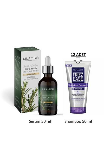 Lilamor Rosemary Hair Serum 50ml + 12 Pieces Frizz Ease Miraculous Recovery Shampoo 50 ml