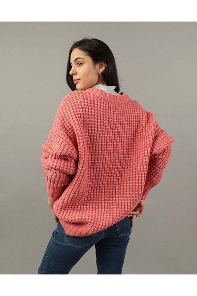 AMERICAN EAGLE سترة AE كبيرة الحجم ذات رقبة دائرية من قماش الوافل