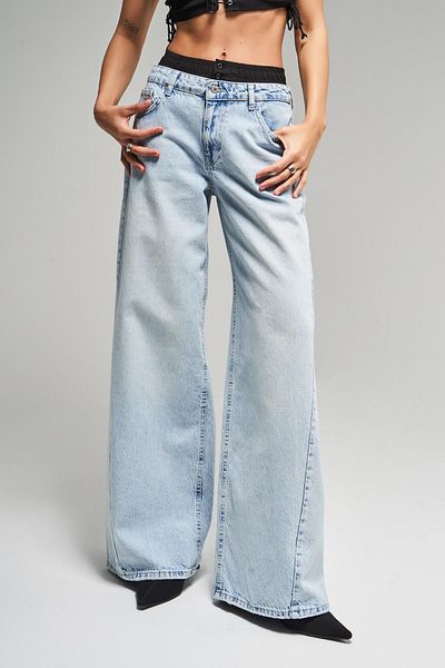 its basic Ice Jeans Culoare Palazzo Jean - Detaliu boxer negru, croială lejeră 100% bumbac