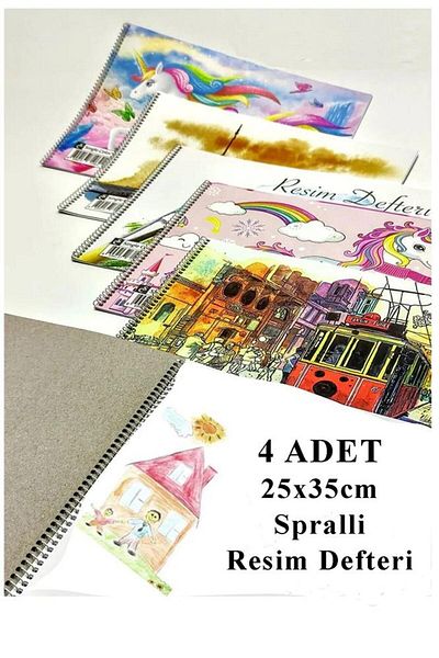 Glanart 25X35 cm Spiral Art Notebook 4 Pcs 15 Sheets Medium Size Art Notebook Cardboard Cover 110 Gr