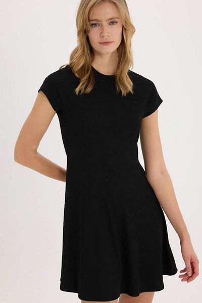 DeFacto New Season Cool Crew Neck Basic Plain Ribbed Camisole Short Sleeve Mini Dress