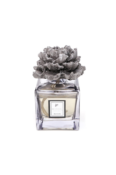 Missi 500 ml Siyah Kare Transparan Şişe Gül Seramik Taşlı Black Vanilya Oda K...