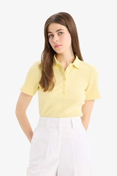 DeFacto New Season Slim Fit Slim Fit Ribbed Camisole Short Sleeve Polo T-Shirt