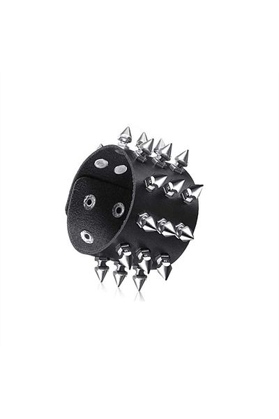 Choice black 80s Black Round Square Gothic Spike Bracelet Punk Rock Bracelet Studded Faux Leather Bracelet