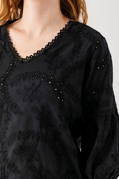 EtkiModa Γυναικεία μπλούζα με μαύρο μπαλόνι με κέντημα Brodelli