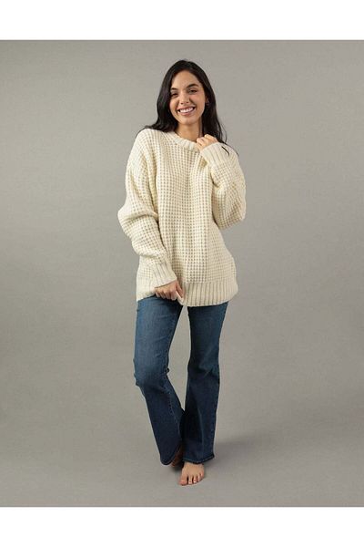 AMERICAN EAGLE Ae Oversized Waffle Crewneck Sweater