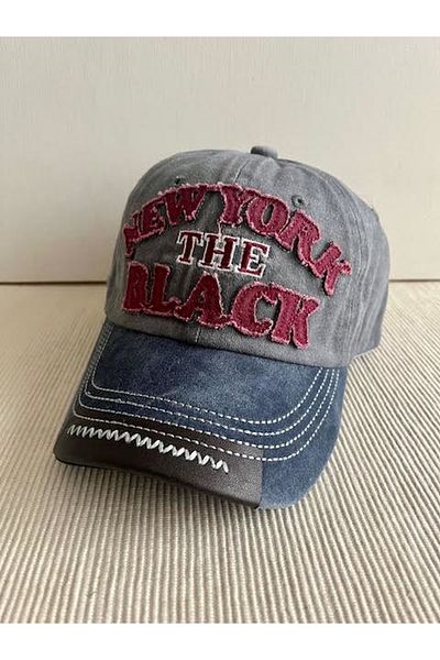 CosmoOutlet New York the Black Embroidered Adjustable Back 100% Cotton Navy Blue-Grey Color Unisex Hat